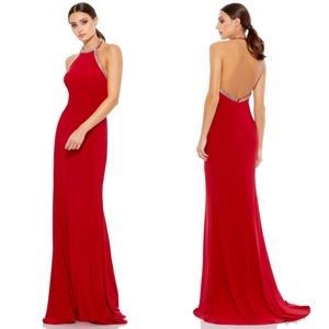 Mac Duggal Halter Rhinestone Accented Evening Gown Dress 55285 Red Size 2 NWT